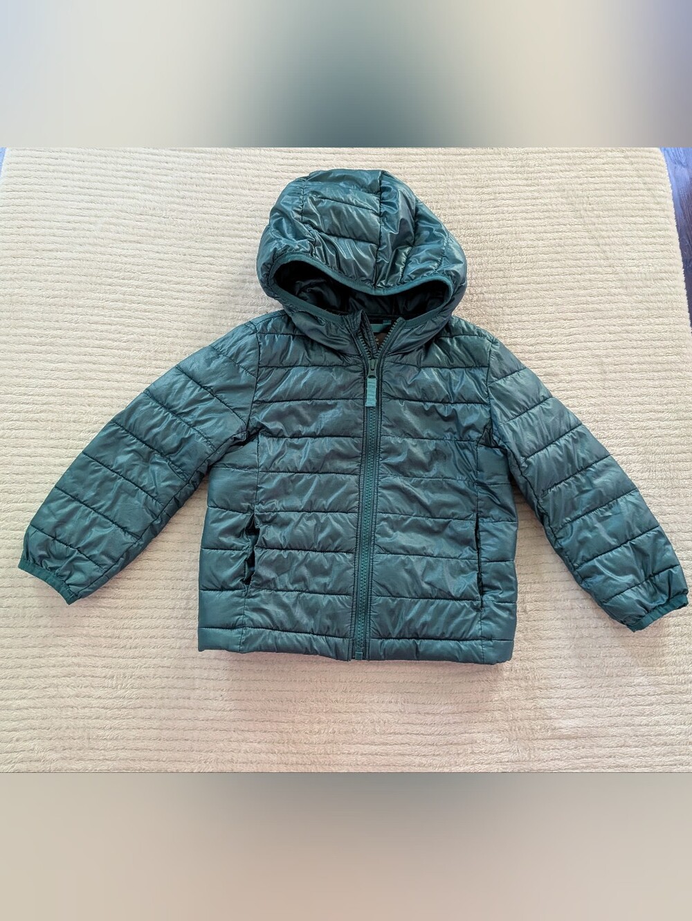Primary Kids Lightweight Hooded Puffer Jacket Spruce Green Size 3